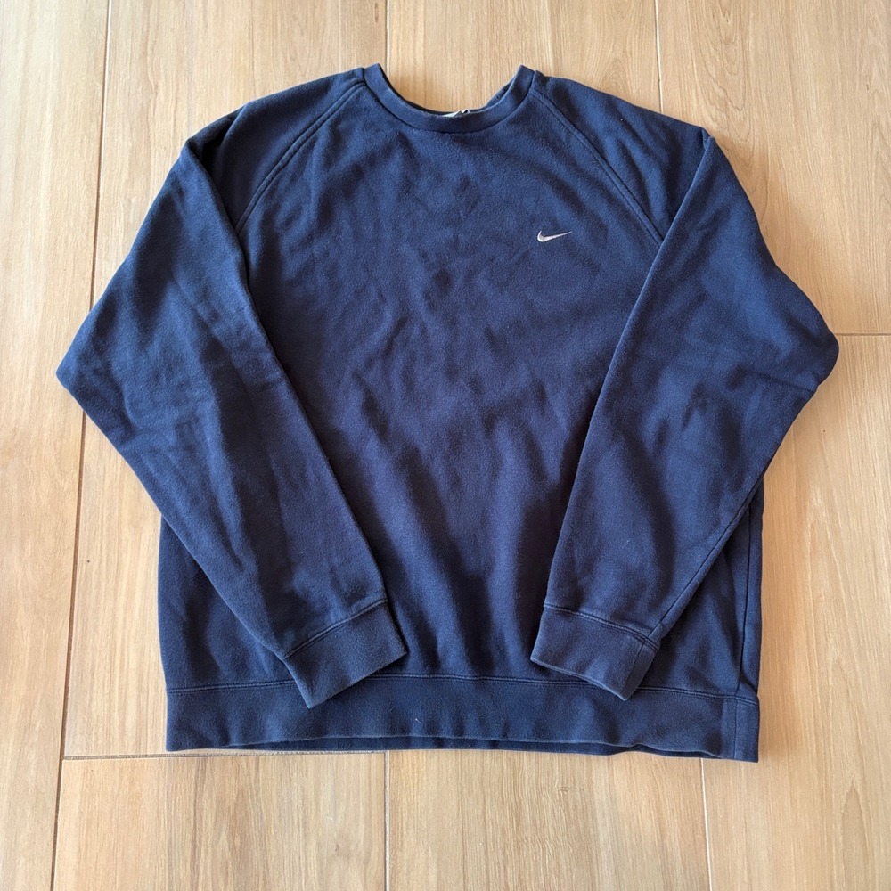 Nike‎ Crewneck Sweatshirt Navy Blue Embroidered Swoosh Raglan XL Pullover 692